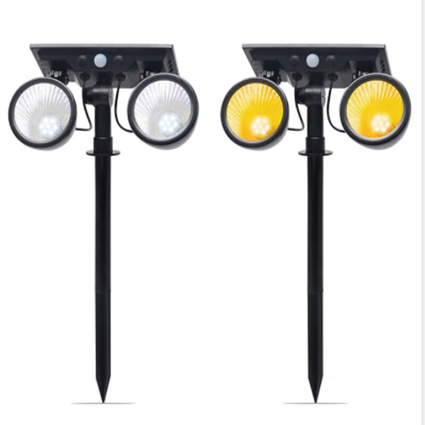 Dual head solar lamp with PIR motion sensor